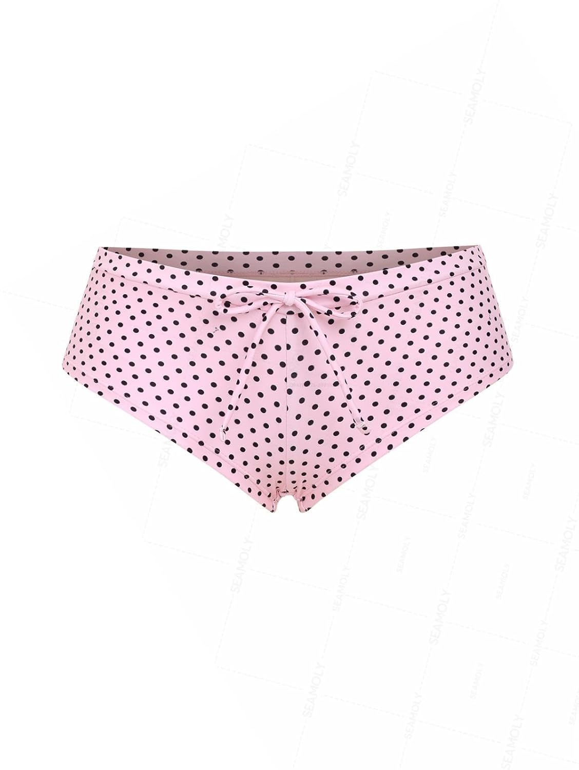seamoly Deep Blue Polka Dots Print Bowknot Decor Beach Swim Bottom Boyshorts