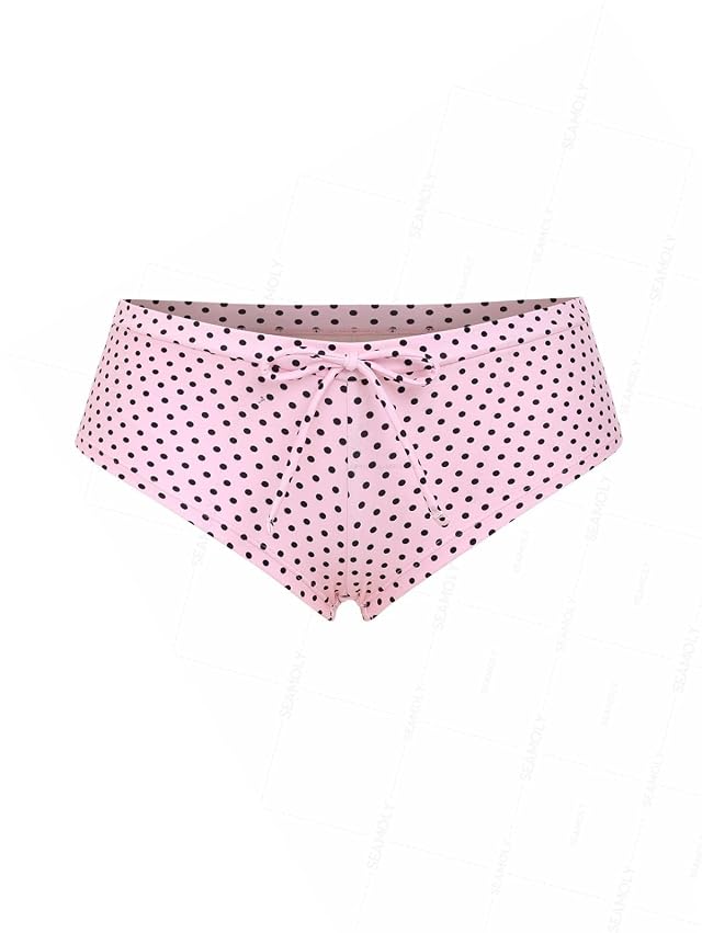 seamoly Deep Blue Polka Dots Print Bowknot Decor Beach Swim Bottom Boyshorts