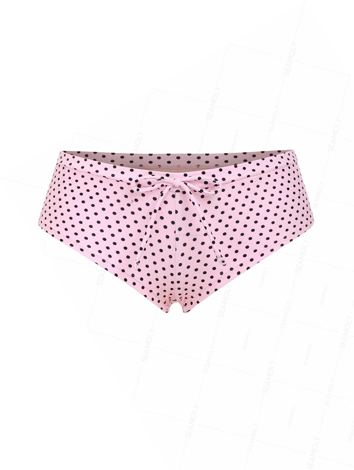 seamoly Deep Blue Polka Dots Print Bowknot Decor Beach Swim Bottom Boyshorts