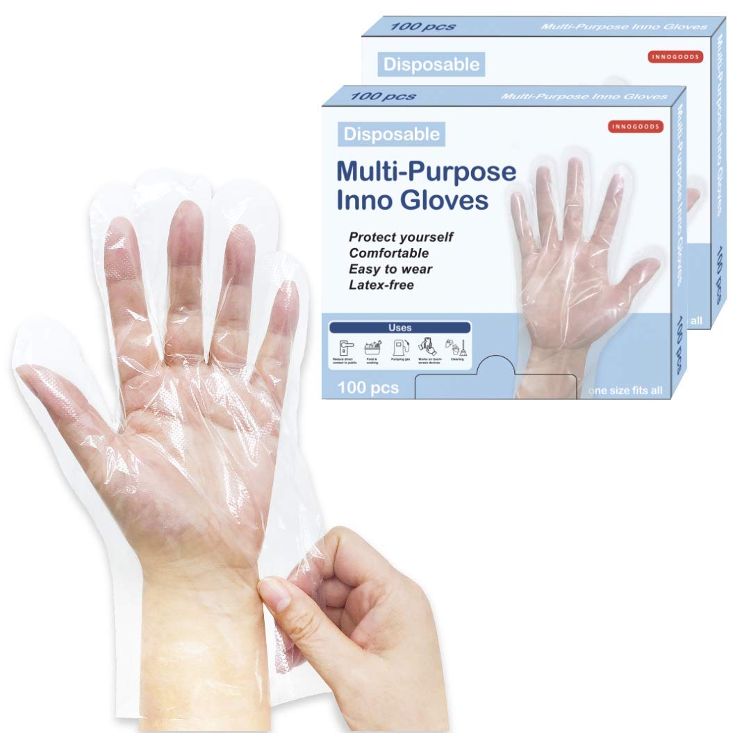 Disposable Multi-Purpose Poly PE Clear Gloves, Food Handling Kitchen Gloves, Great for Pumping Gas, Pet Care, Cleaning, 2 Pack- 200pc, One Size fits Most, Made in Korea