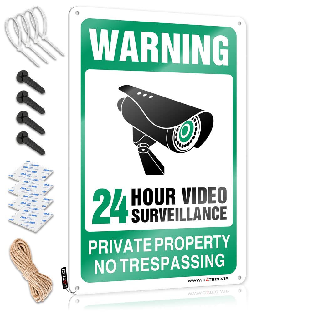 ZTBBDNQHA Metal Signs Decor 24 Hour Video Surveillance Sign Tin Funny Poster Sign Funny Signs For Bar(30X40CM)