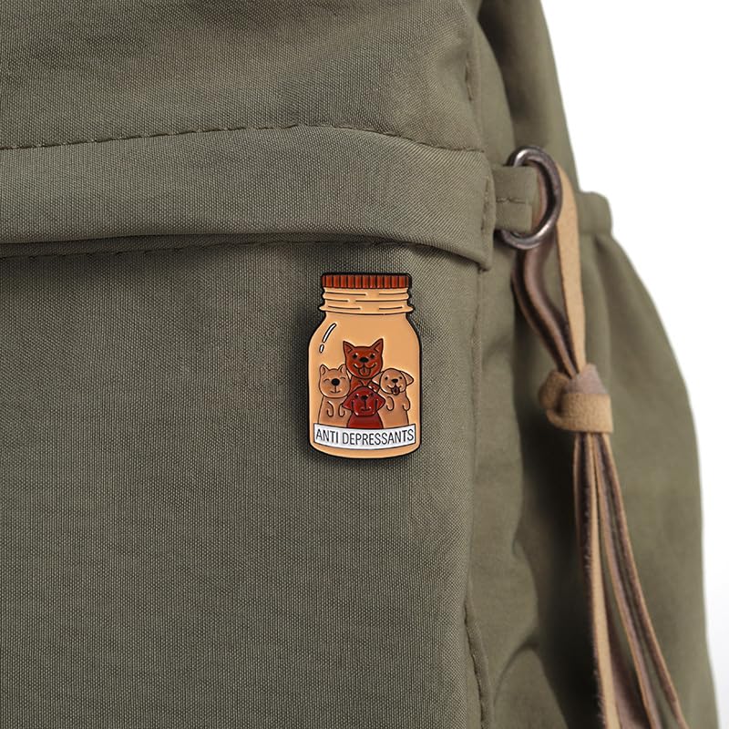 Anti Depressants Is Pet A Dog Enamel Lapel Pin Cartoon Medicine Bottle Metal Badge Brooch Pet Dog Series Fun English Letter Cartoon Brooch Accessories2