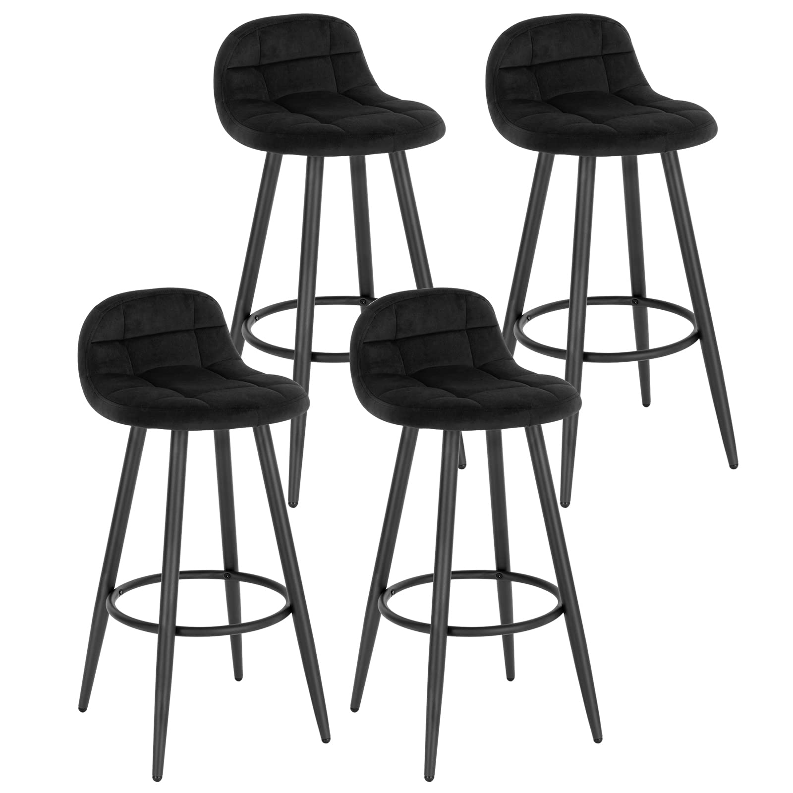 WOLTU Barhocker 4er Set, Barstuhl mit Samtbezug, gepolsterter Küchenhocker, mit Rückenlehne und Fußstütze, Design Hocker, Tresenhocker, Thekenhocker, Sitzhöhe 70 cm, Schwarz BH364sz-4