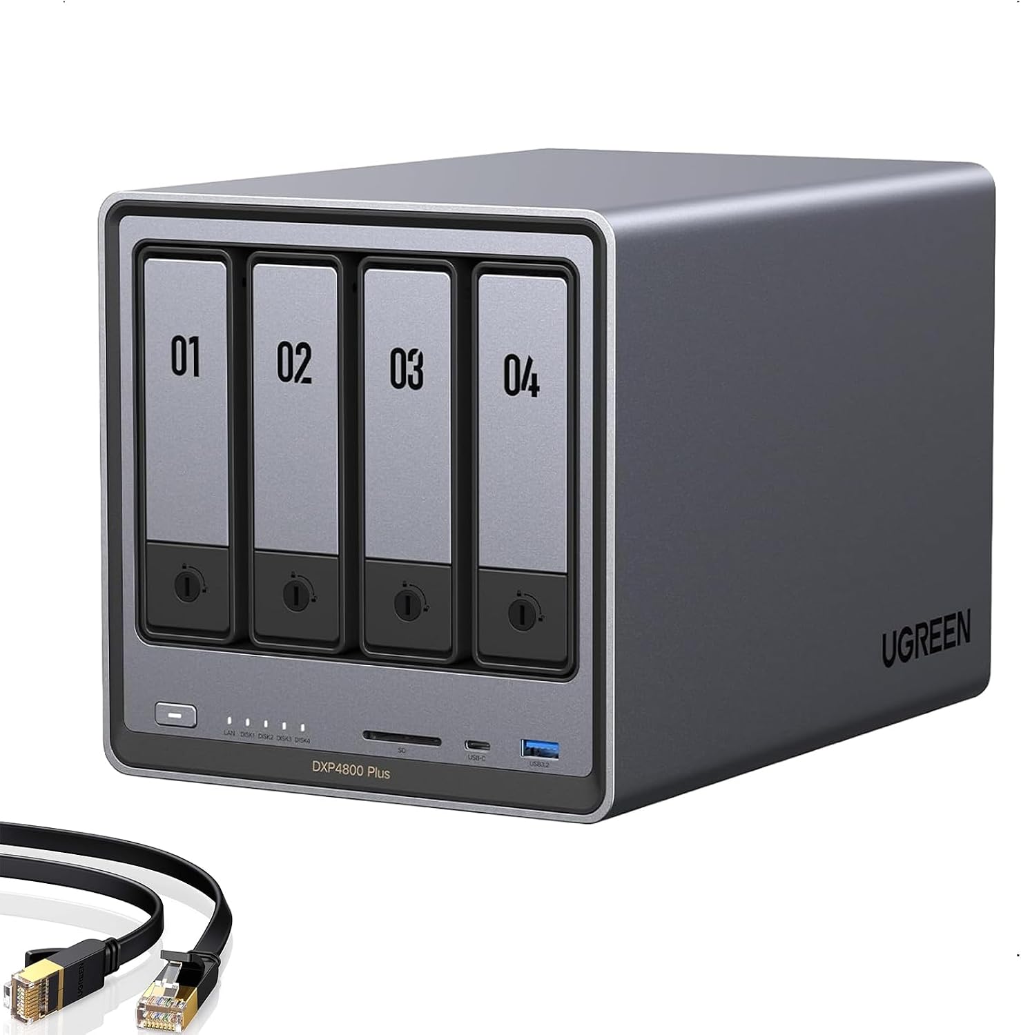 UGREEN DXP4800 Plus 4-Bay NAS for Families, Creators & Small Teams | 4K Home Media, File Server & Hardware Transcoding, Intel 8505, 8GB DDR5, 10GbE&2.5GbE, Built-in 128G SSD, 2xM.2 NVMe,Diskless