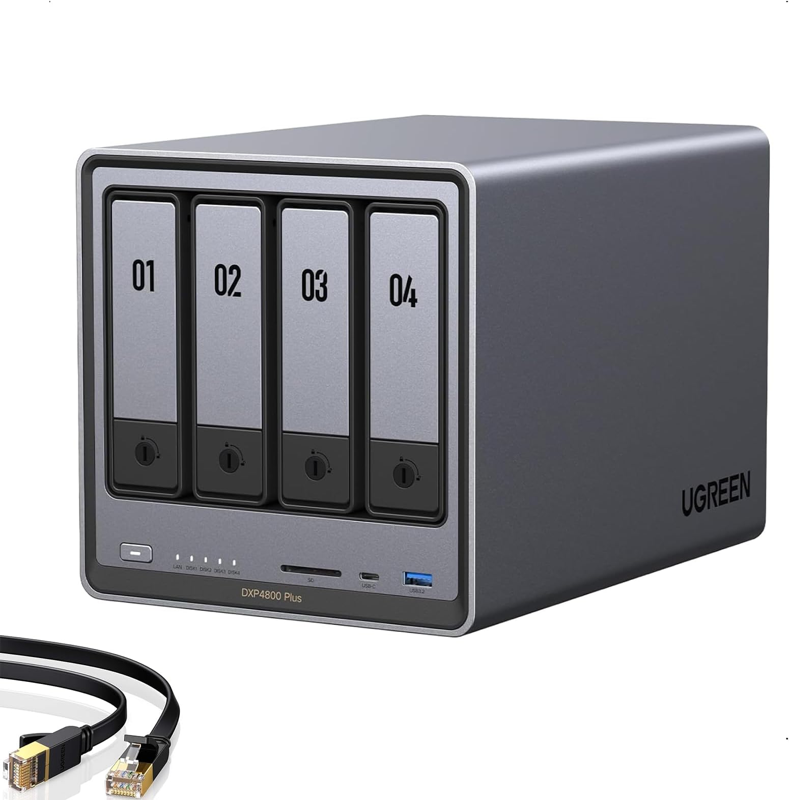DXP4800 Plus 4-Bay NAS for Families, Creators & Small Teams | 4K Home Media, File Server & Hardware Transcoding, Intel 8505, 8GB DDR5, 10GbE&2.5GbE, Built-in 128G SSD, 2xM.2 NVMe,Diskless