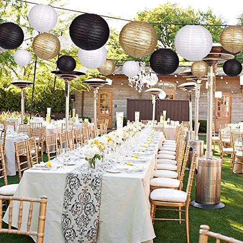 Image of Paper Lanterns Decorative, Party Supplies for Wedding Graduation Anniversary Birthday Party Decorations Black /Gold /White 15pcs