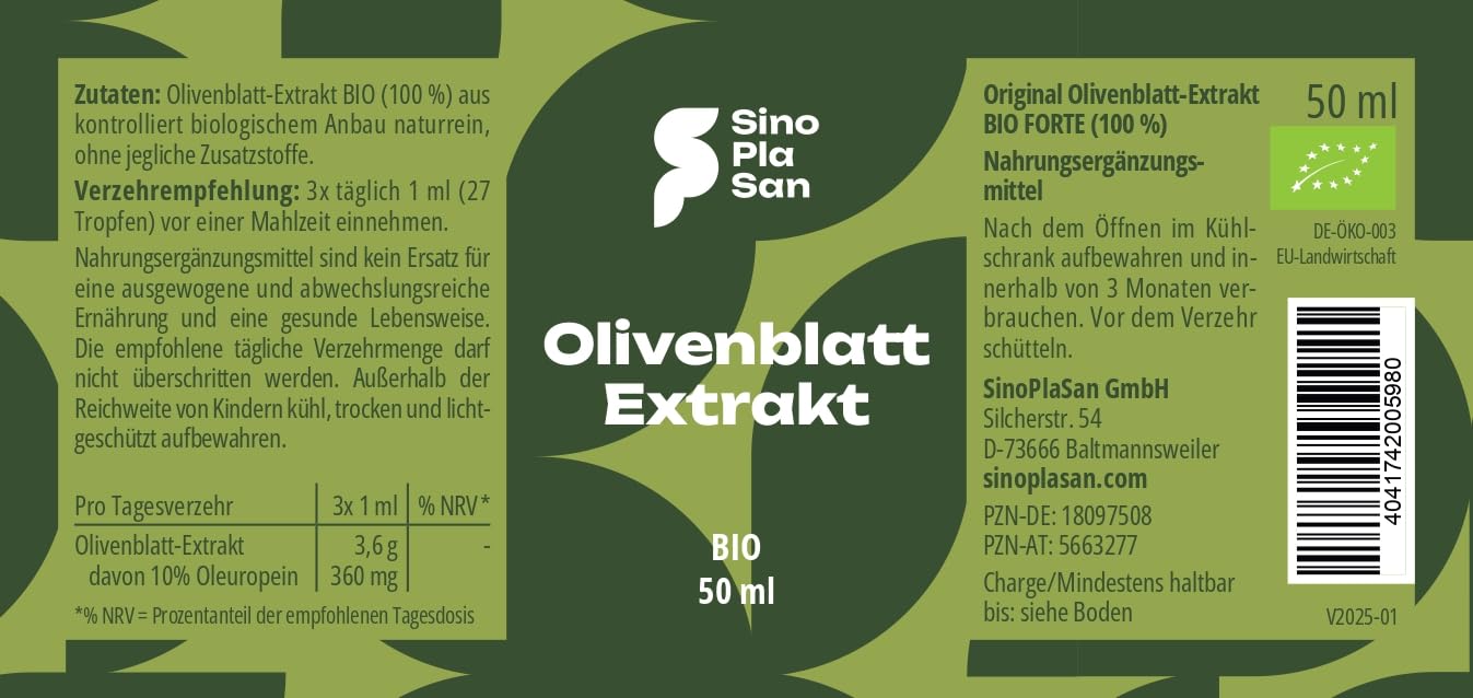 Bio Olivenblattextrakt FORTE 50 ml | 100% rein | ohne Zusätze | 10% Oleuropein | vegan | laborgeprüft | hoch dosiert