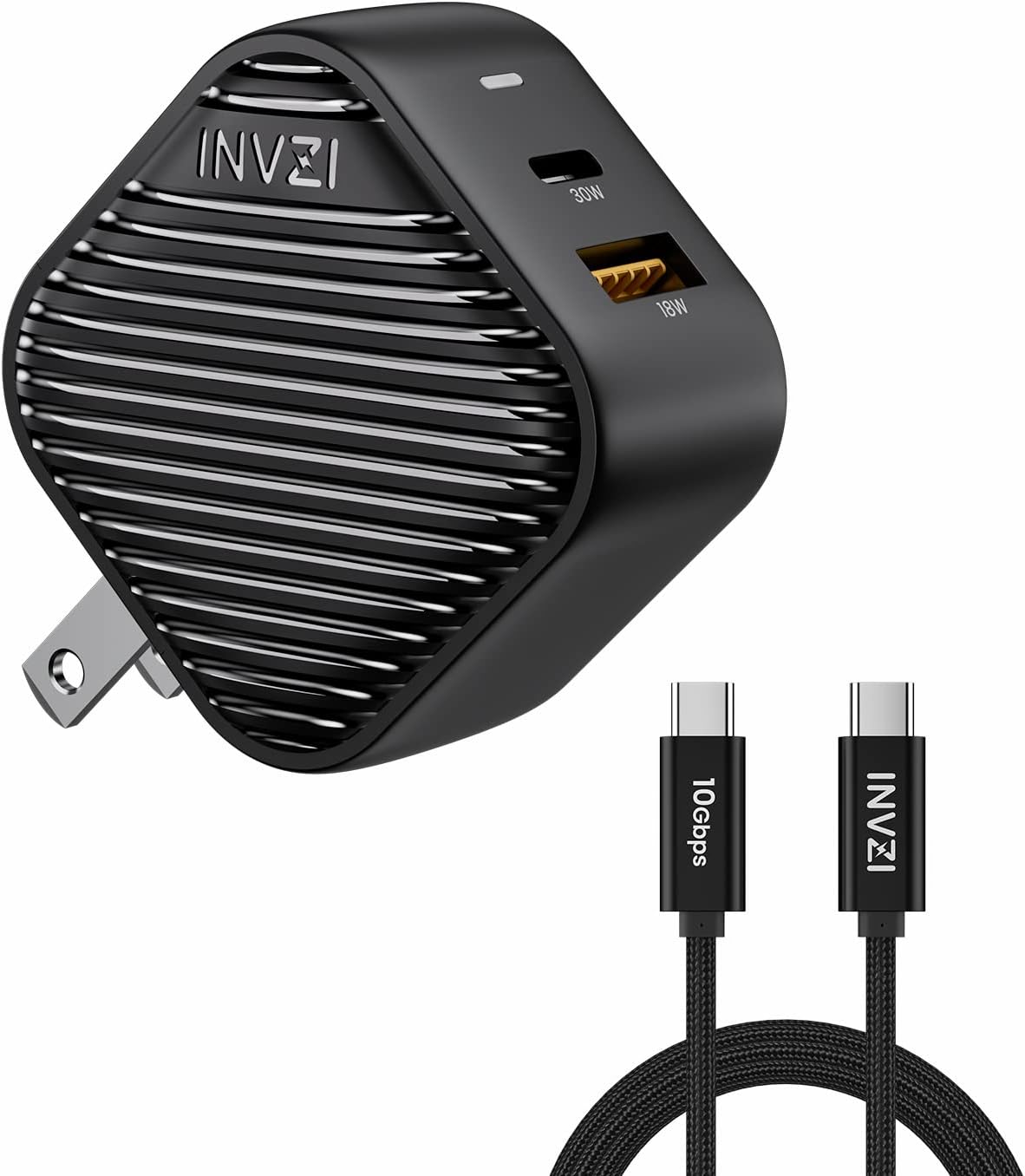 [Bundle] INVZI GaN USB-C and USB-A Charger 38W and 100w/10Gbps USB-C to USB-C Cable for MacBook Air, iPad Pro Air, iPhone 13 12 11 Pro Max, Galaxy S21 S20, Pixel 6 Pro