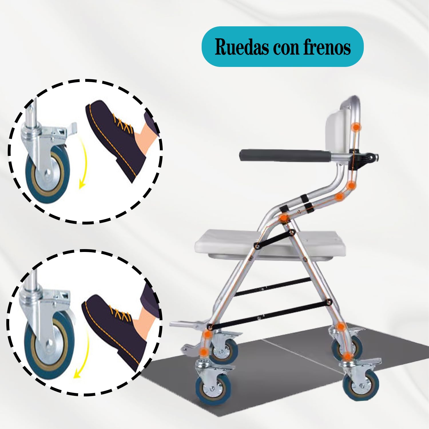 Silla de Ducha con Ruedas para Personas Mayores, Carga 120kg | Silla de Ruedas Ducha Plegable, Silla Baño Ancianos Ducha Montaje sin Herramientas