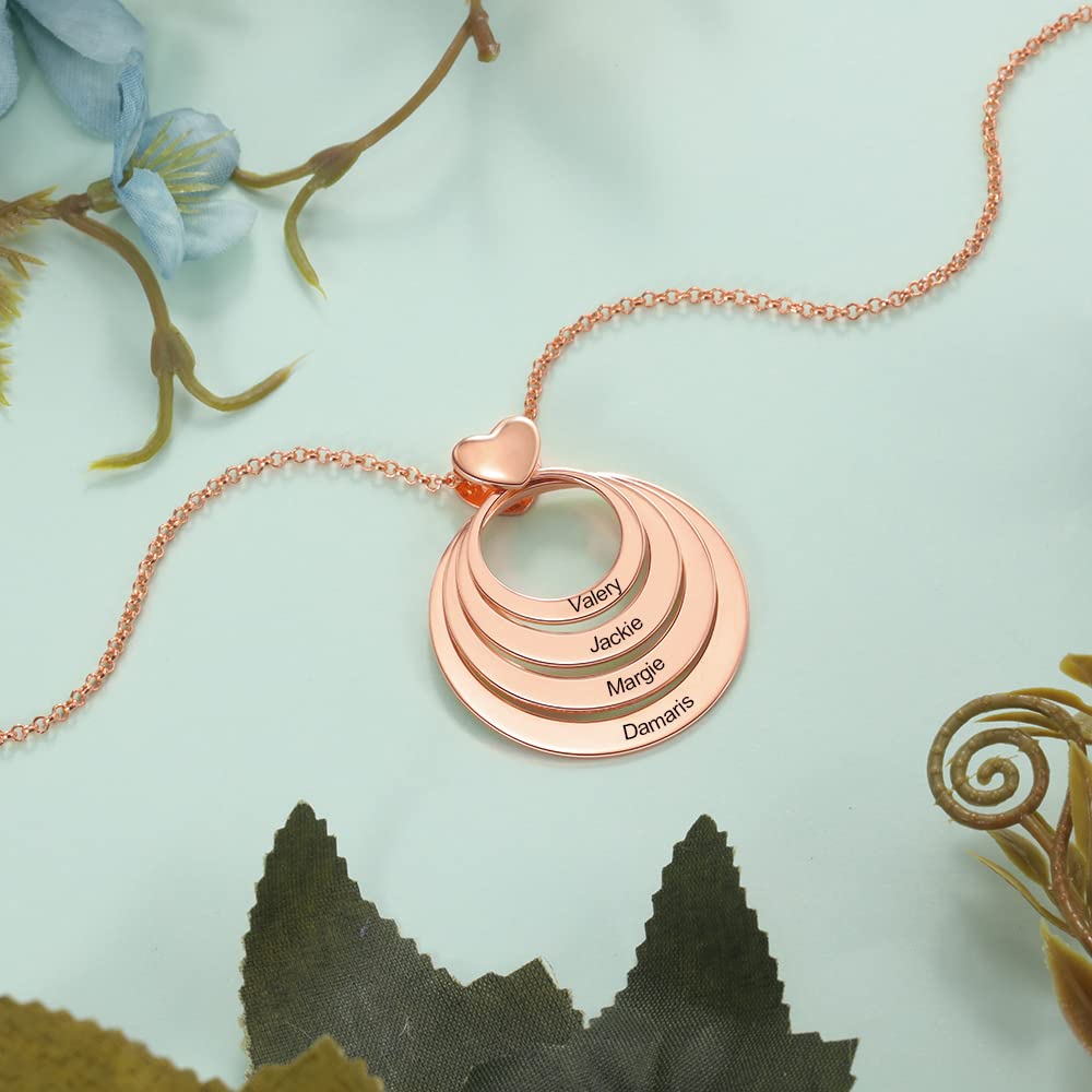 kaululu Collana Donna Cuore Personalizzata 1-5 Famiglia BFF Bambino Nome Ciondolo con Nomi Graver Gioielli Personalizzati per Mamma (4 Names Oro Rosa)