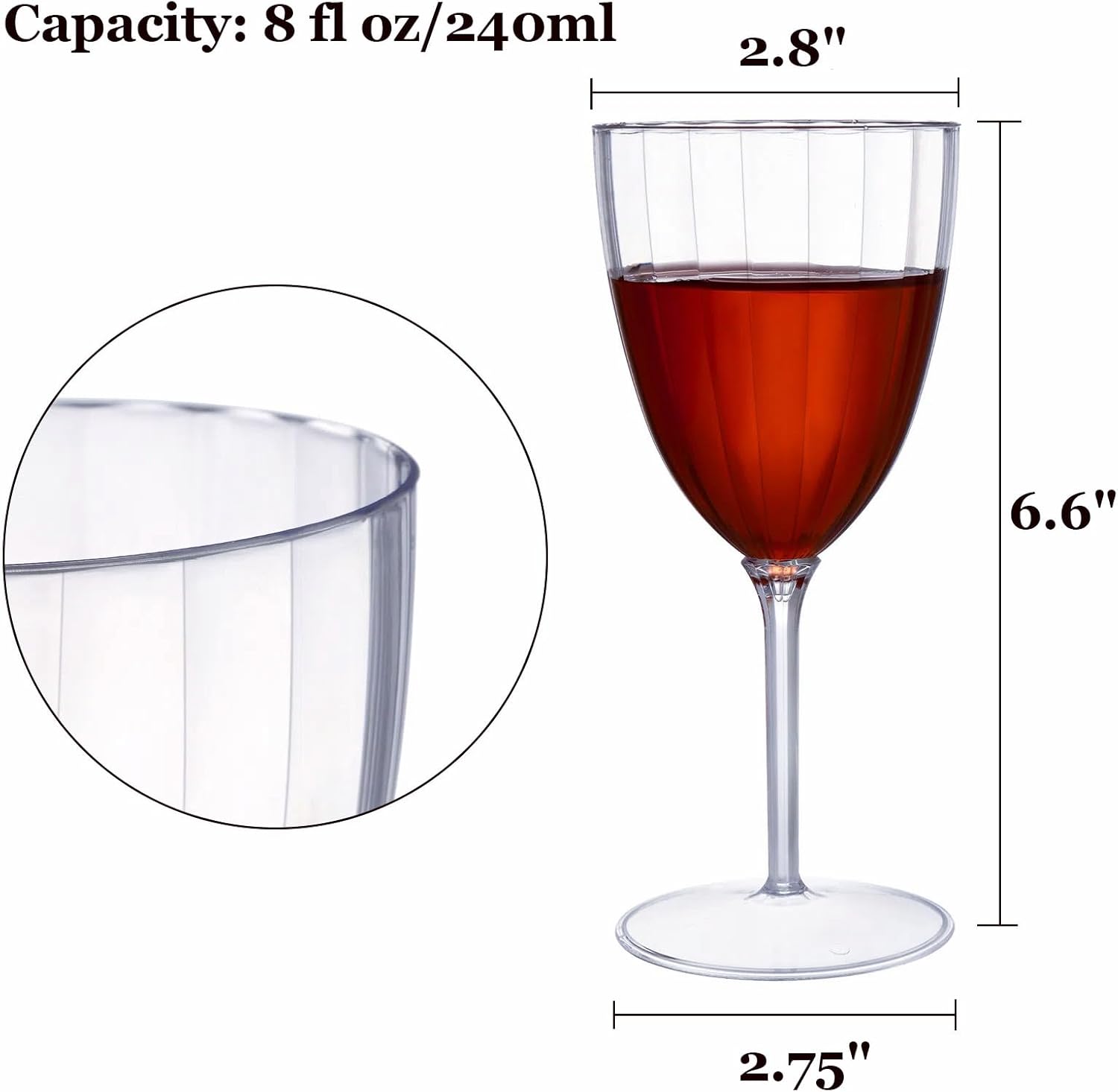 Tosnail 16 Pack 8 Oz Clear Plastic Wine Glasses, Disposable Hard Plastic Wine Cups, Tall Drinking Cups for Wedding, Parties - Image 2