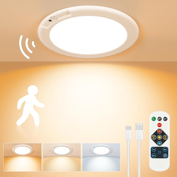 Rechargeable Ceiling Light, No Wiring Battery Operated Ceiling Lights ...