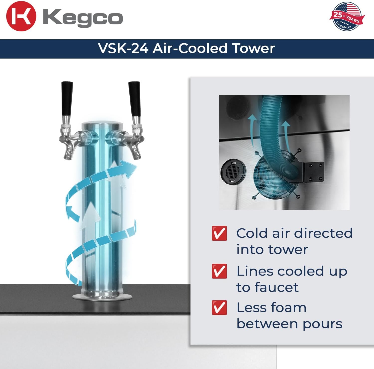 Kegco 24" Wide Dual Tap Stainless Steel Built-In Right Hinge Kegerator with Dispense Kit