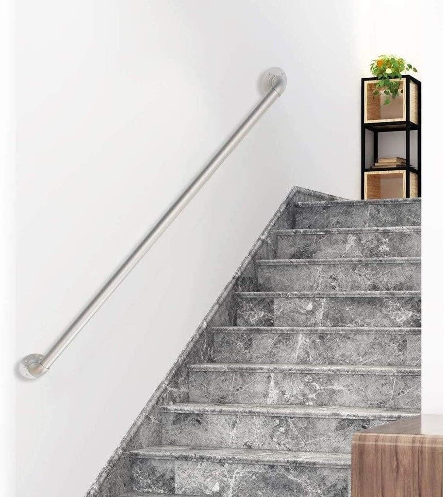 LWJSOCP Silver Stair Handrail Brackets for Indoor/Outdoor Steps Durable Wrought Iron Rail Support for Banisters 10ft Safety Railing Parts for Staircase Stability