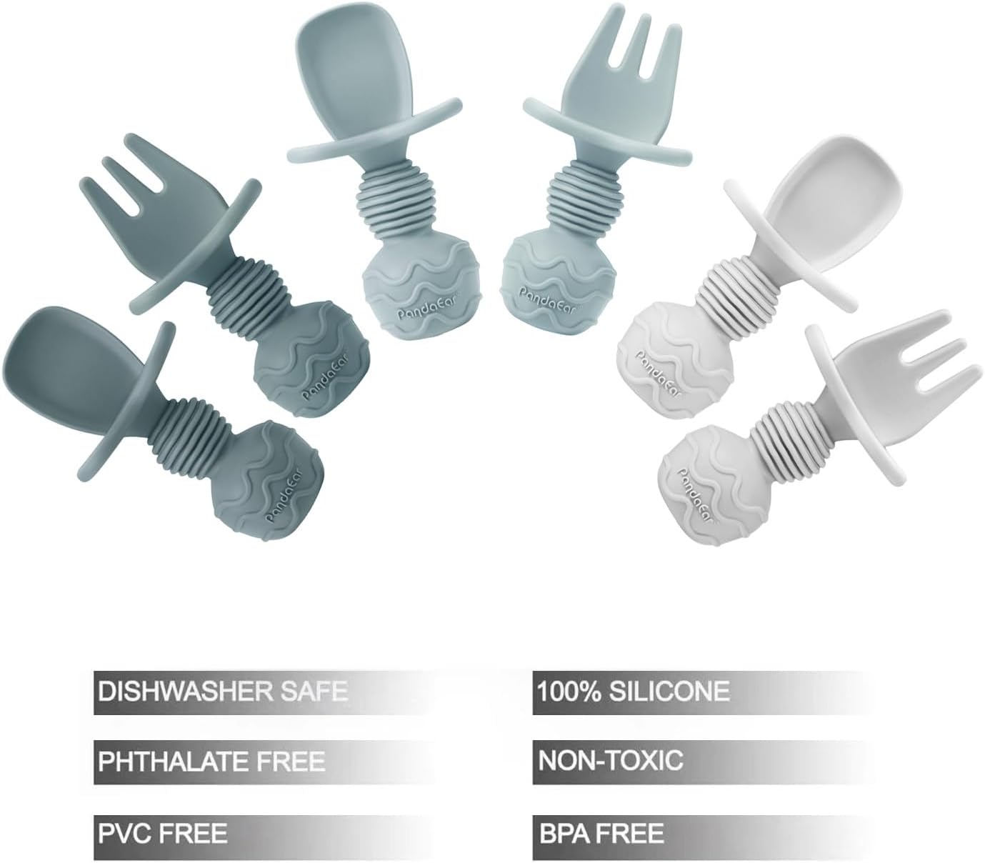 PandaEar 6 Pack Silicone Baby Spoons - Self Feeding Infant Spoons for 6-12 Months Toddlers - Baby Led Weaning Supplies