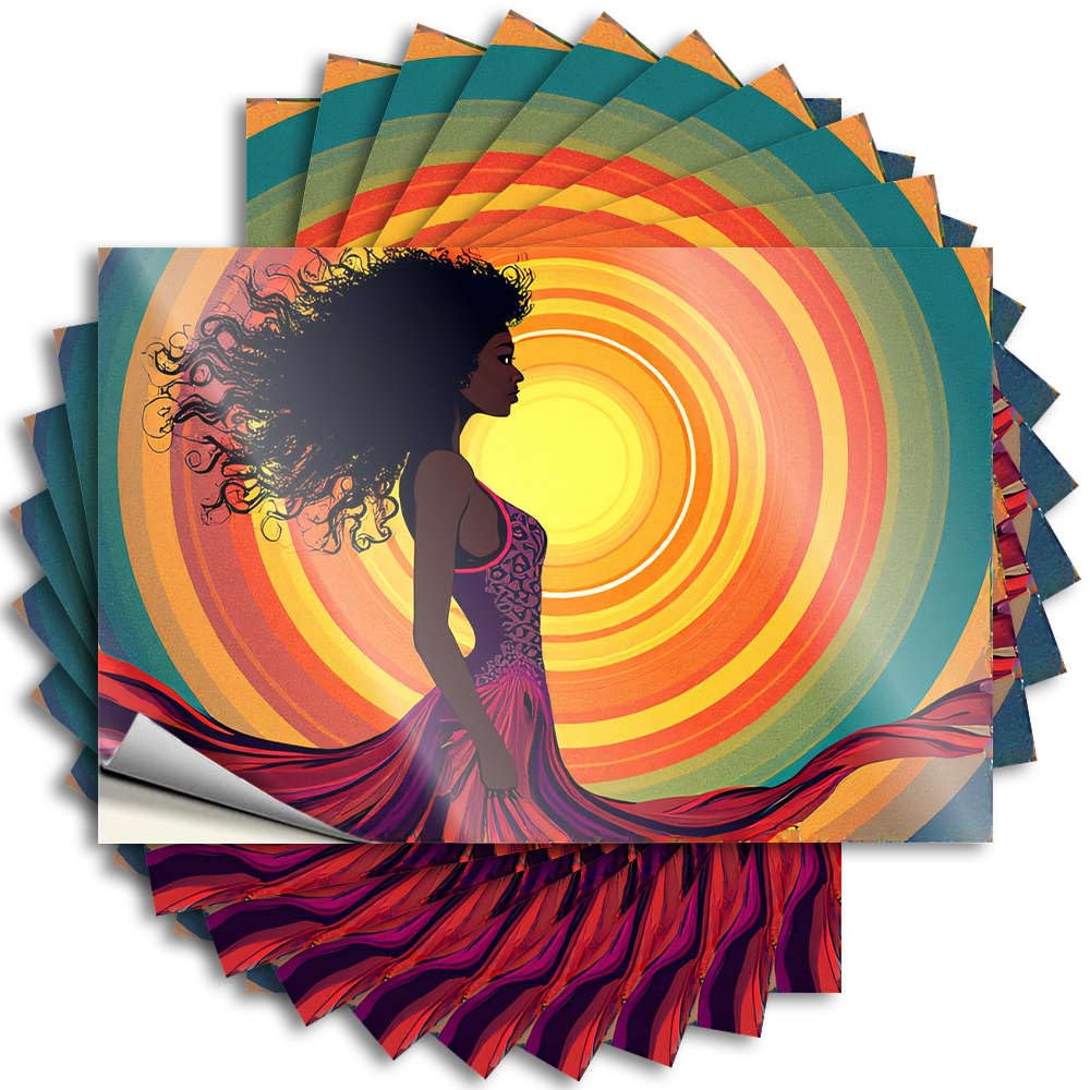 Cool Sticker, Guest Bathroom Decor Wall A Woman in A Flowing Dress Against A Vibrant, Swirling Background | Funny Quote Billiards Decals(8X12CM)