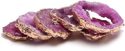 Miniatura 3 de LE SKY Colgante de piedra natural, geoda drusa irregular, piedra de ágata rosa para hacer joyas, collares, aretes, 2 unidades, Ágata, Ágata