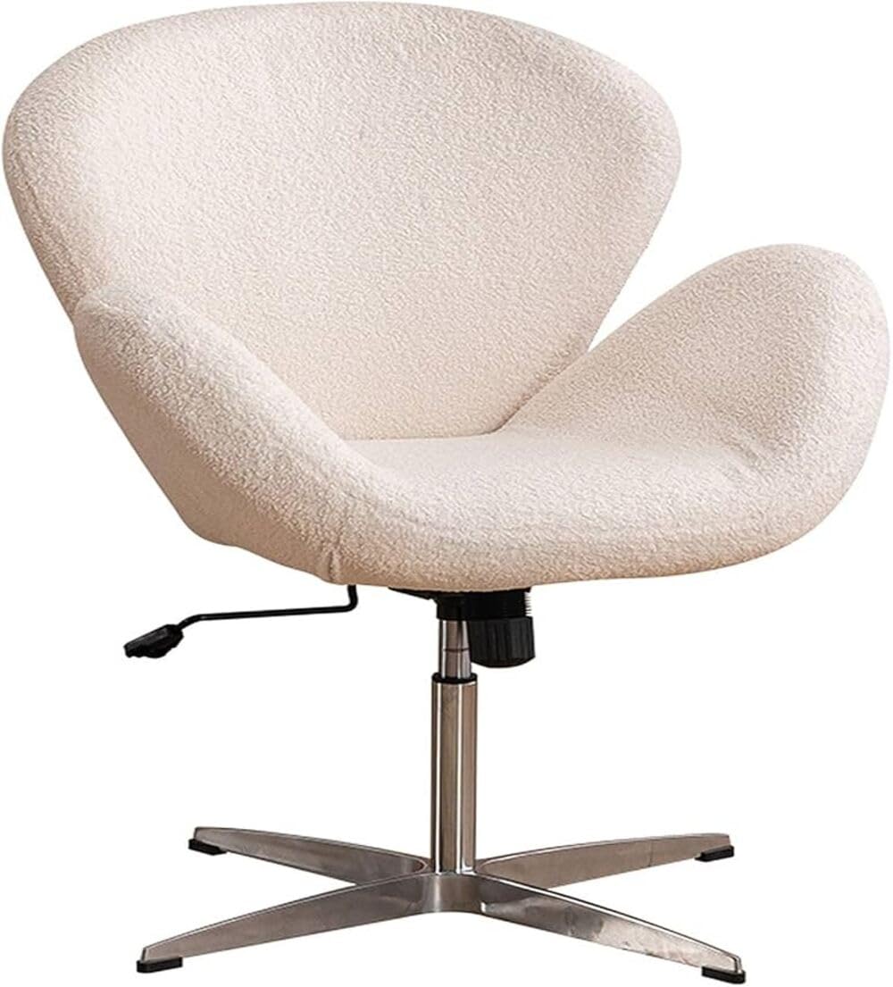 Modern Swivel Lounge Chair with Hydraulic Lift for Home Office Hotel Cafe (White Boucle Fabric)-image-12