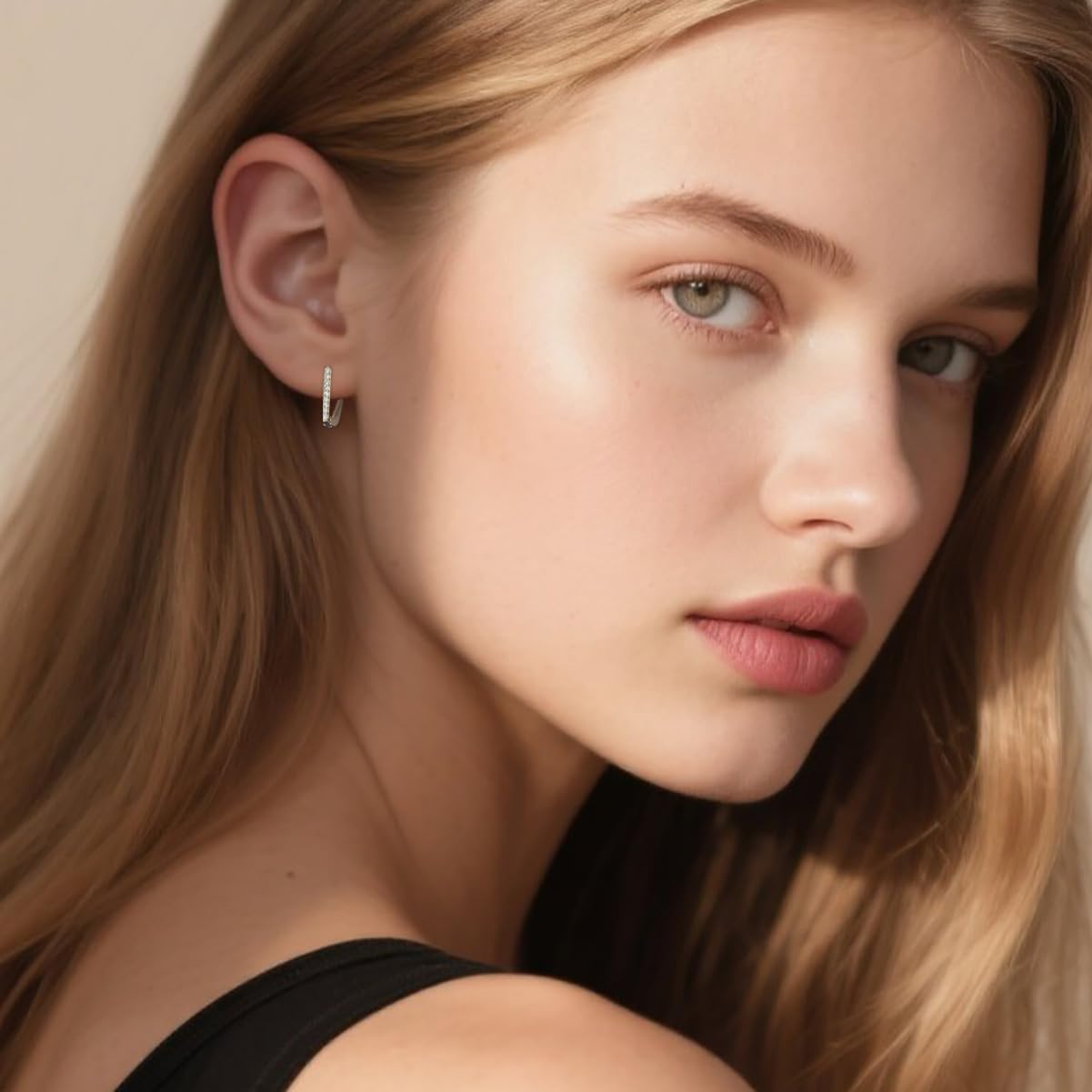 Reffeer Solid 925 Sterling Silver CZ Bar Earrings Hoop for Women Teens CZ Huggie Earrings Minimalist - Image 2