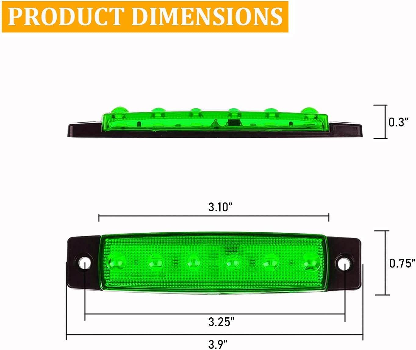 PSEQT 3.9'' LED Boat Interior Strip Lights Marine Courtesy Deck Transom Navigation Light Green (10Pcs) + 100FT/30M 22AWG 2pin Extension Cable Wires Cord (1Pcs)