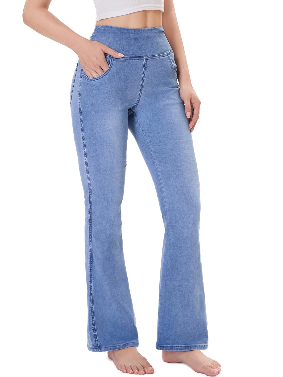 Vaqueros Elásticos Mujer, Jeans Campana Push Up Cintura Alta con Bolsillos Flare Pantalones de Mezclilla Legging