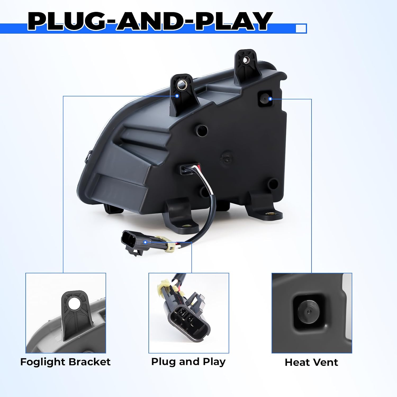 JFN LED Fog Lights Lamps Compatible with 2018-2024 VNL Trucks, High/Low Beam Clear Lens Black Housing/w Plug