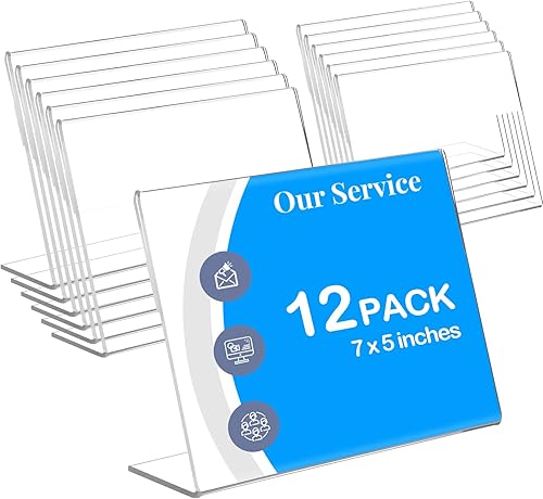 12 soportes de exhibición de letreros acrílicos de 7 x 5 pulgadas, soporte de papel acrílico horizontal, marcos de exhibición de plástico