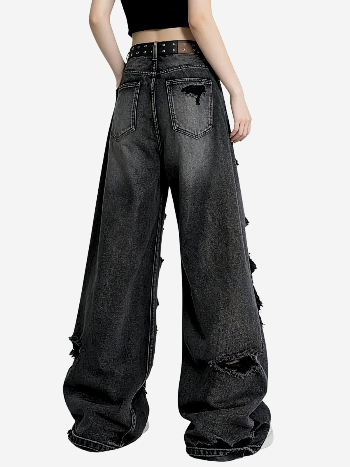 Baggy-Jeans für Damen und Herren, gerades Bein, hohe Taille, Distressed Jeans, Y2K, Grunge-Sommerkleidung.