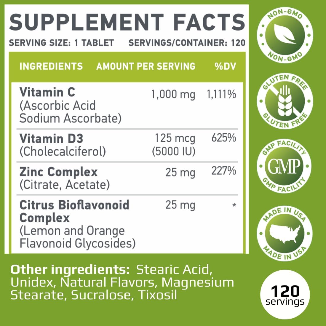 C D Z CHEWABLES | Vitamin C, 1000mg | Vitamin D3, | Zinc, | Non-GMO & Gluten Free | 120 Vegetarian Chewable Tablets | 120 Servings