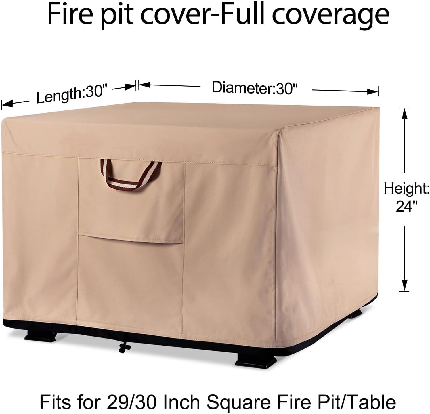 QH.HOME Fire Pit Cover Square-29-30 Inch Heavy Duty 900D Strong Tear-Resistant and UV Resistant and Waterproof and Fading Resistant Material Polyester Firepit Covers for Outdoor Fire Table-Wheat - Image 2