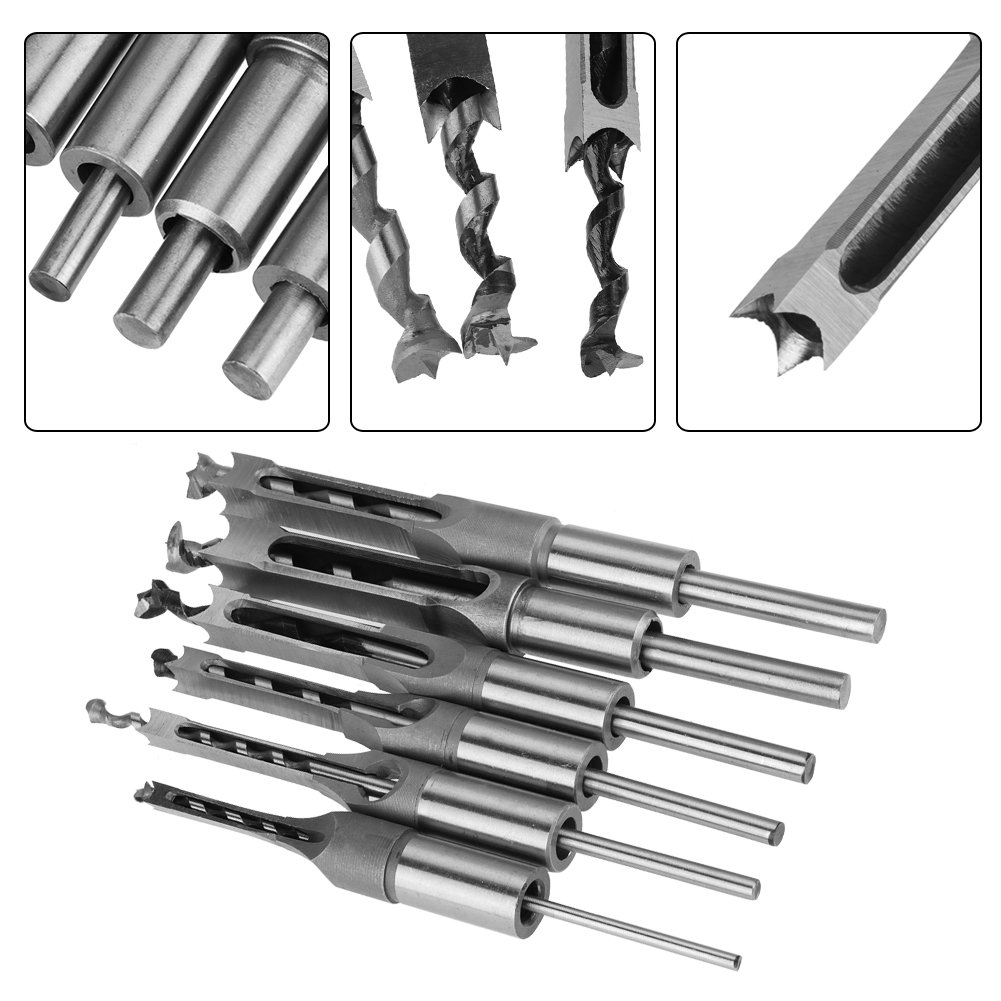 Taladro de 6 piezas para trabajos de madera con agujero, broca de muerta, cincel, juego de muescas, broca para herramientas de carpintería DIY
