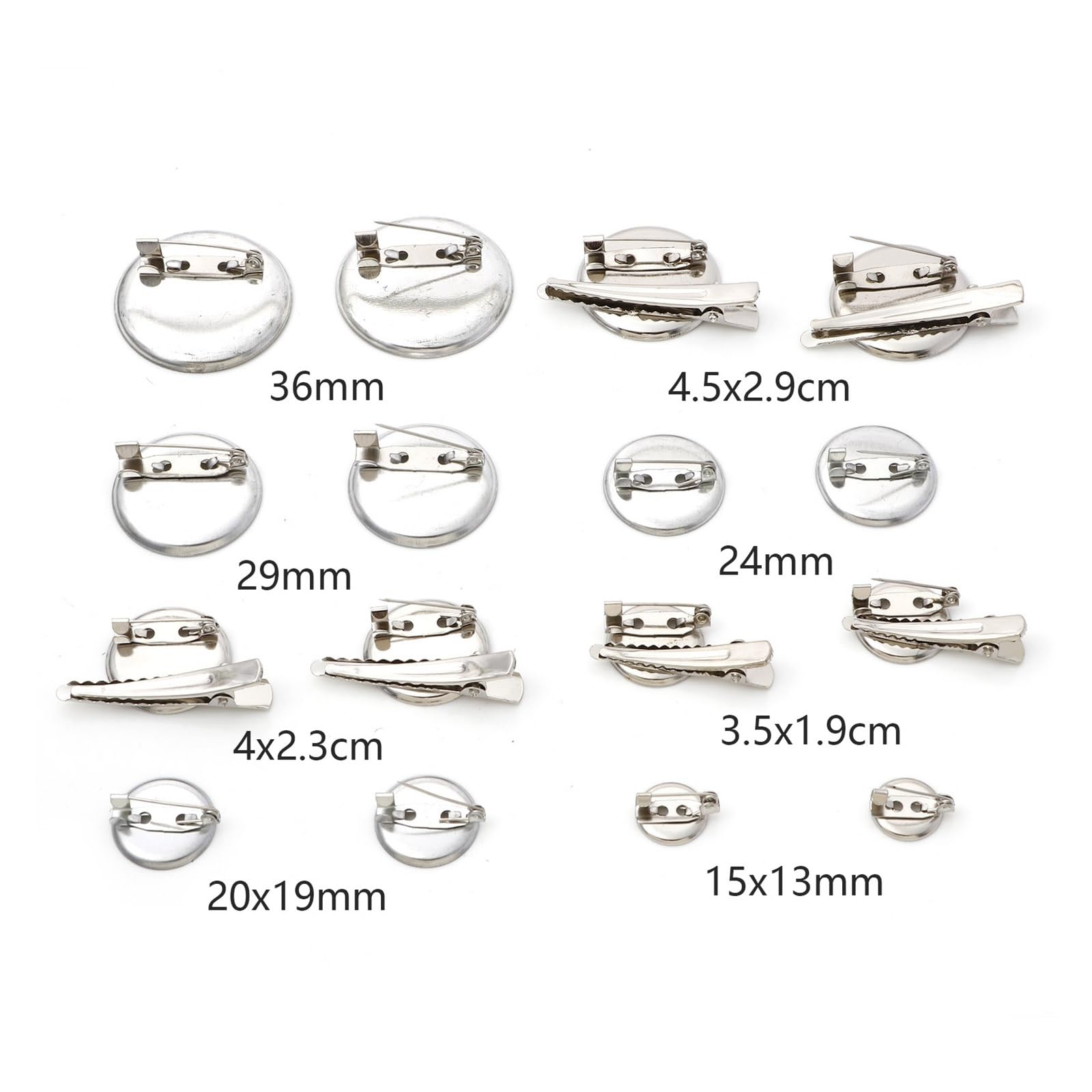Bandejas de alfileres de broche con, broches Base 50 broches de aleación de hierro, color plateado, redondo, de metal, en blanco, con cierre seguro, for hacer joyas (color: plata, tamaño: 1.575 x 0.90