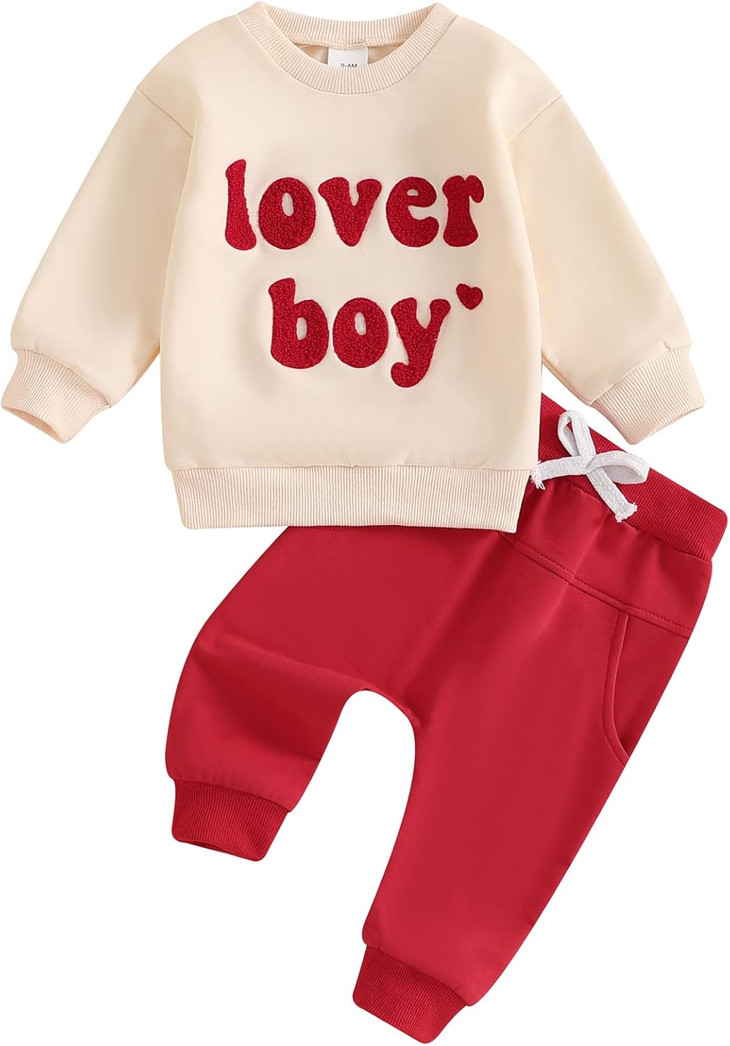 Toddler Baby Boy Valentine Outfits Lover Boy Embroidery Letter Sweatshirt Pullover Tops Jogger Pants Clothes