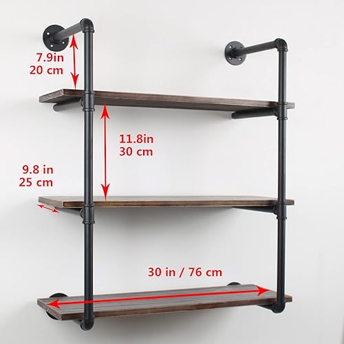 Miniatura 2 de MBQQ Estante industrial de tubo retro de 30 pulgadas, 3 niveles, montado en la pared, estantes flotantes rústicos, estantes de bar de cocina