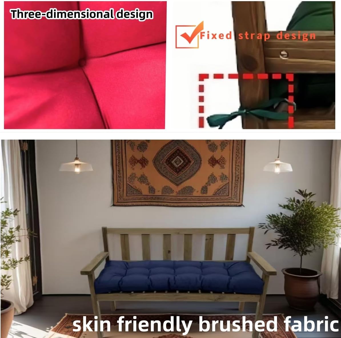 Waterproof Indoor/Outdoor Bench Cushion, Garden Loveseat Cushion, Swing Seat Cushion,Thicken Patio Bench Soft Rocking Chairs Pad for Garden Furniture Patio Loveseat Bench (Off-White, 39.3x19.6in)
