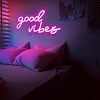 Vista 3 de Coconeon Good Vibes - Letrero de neón con interruptor regulable alimentado por USB, letreros de neón LED rosa para decoración de pared, luces