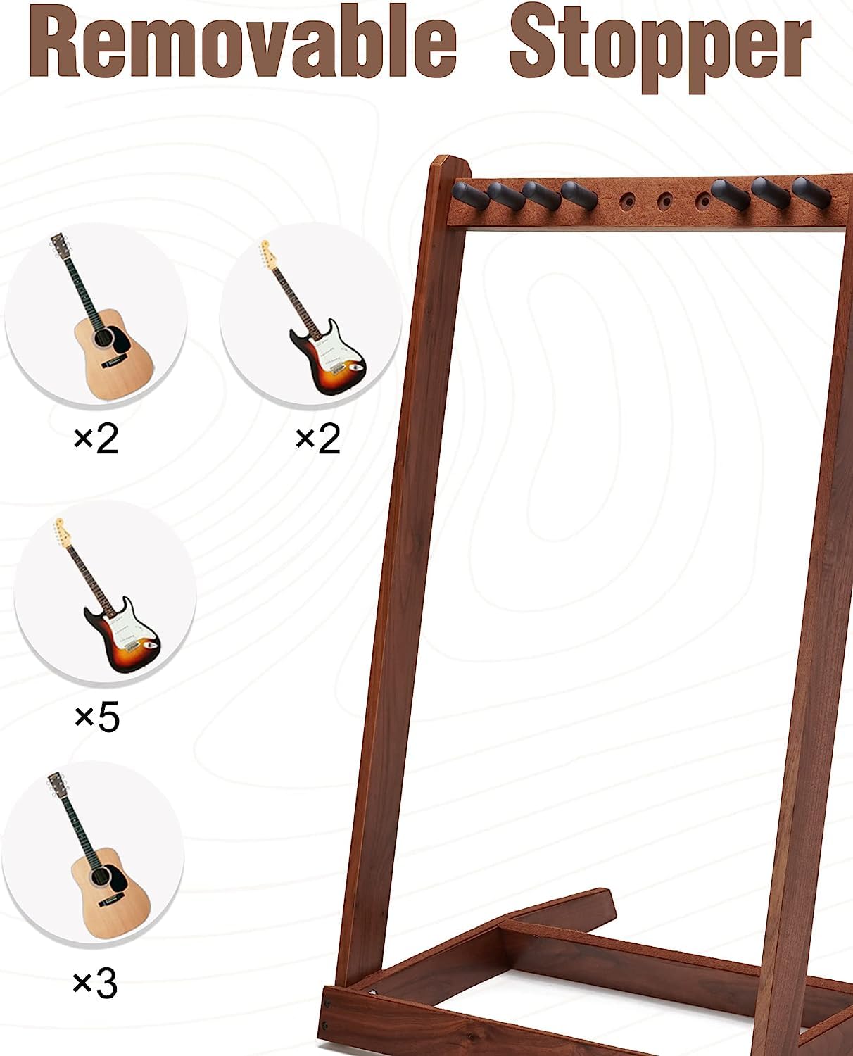 KingPoint Soporte de piso para guitarra, soporte de exhibición de guitarras de madera, soporte de guitarra multicabeza, organizador de colección de guitarra, con ranura para púas de guitarra
