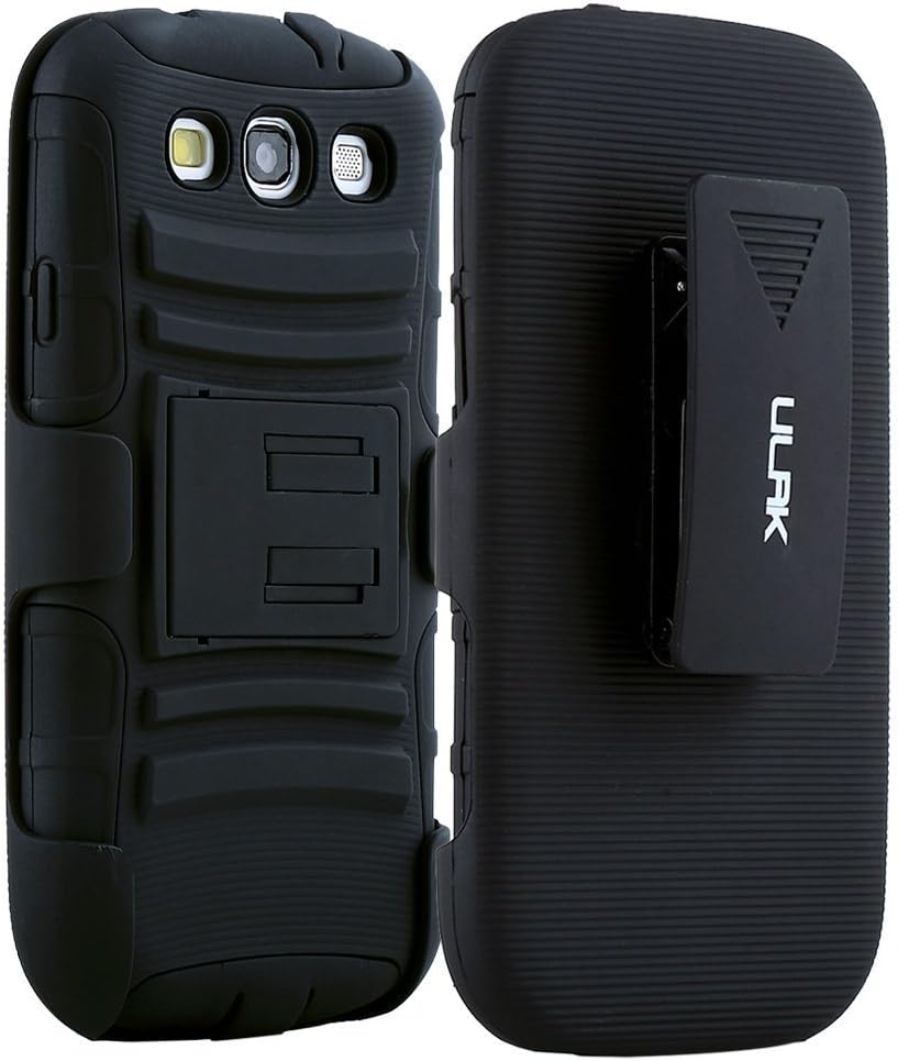 Galaxy s3 case,S3 Case, ULAK [Heavy Duty] Black Holster Protective Hybrid Case with Built-in Kickstand Belt Clip Dust Scratch Shock Resistance Anti-Slip Cover for Samsung Galaxy S3 III i9300