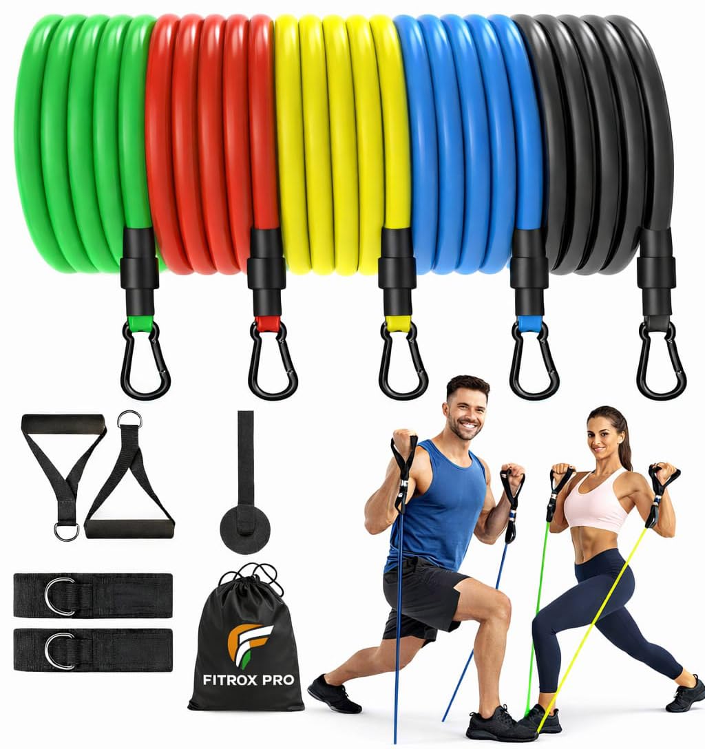 FITROX PRO 11 in 1 Resistance Bands Set for Exercise, Home Gym Workout, Resistance Tube Kit with Handles, Door Anchor, Ankle Straps & Carry Bag for Men & Women Full Body Training-image-6