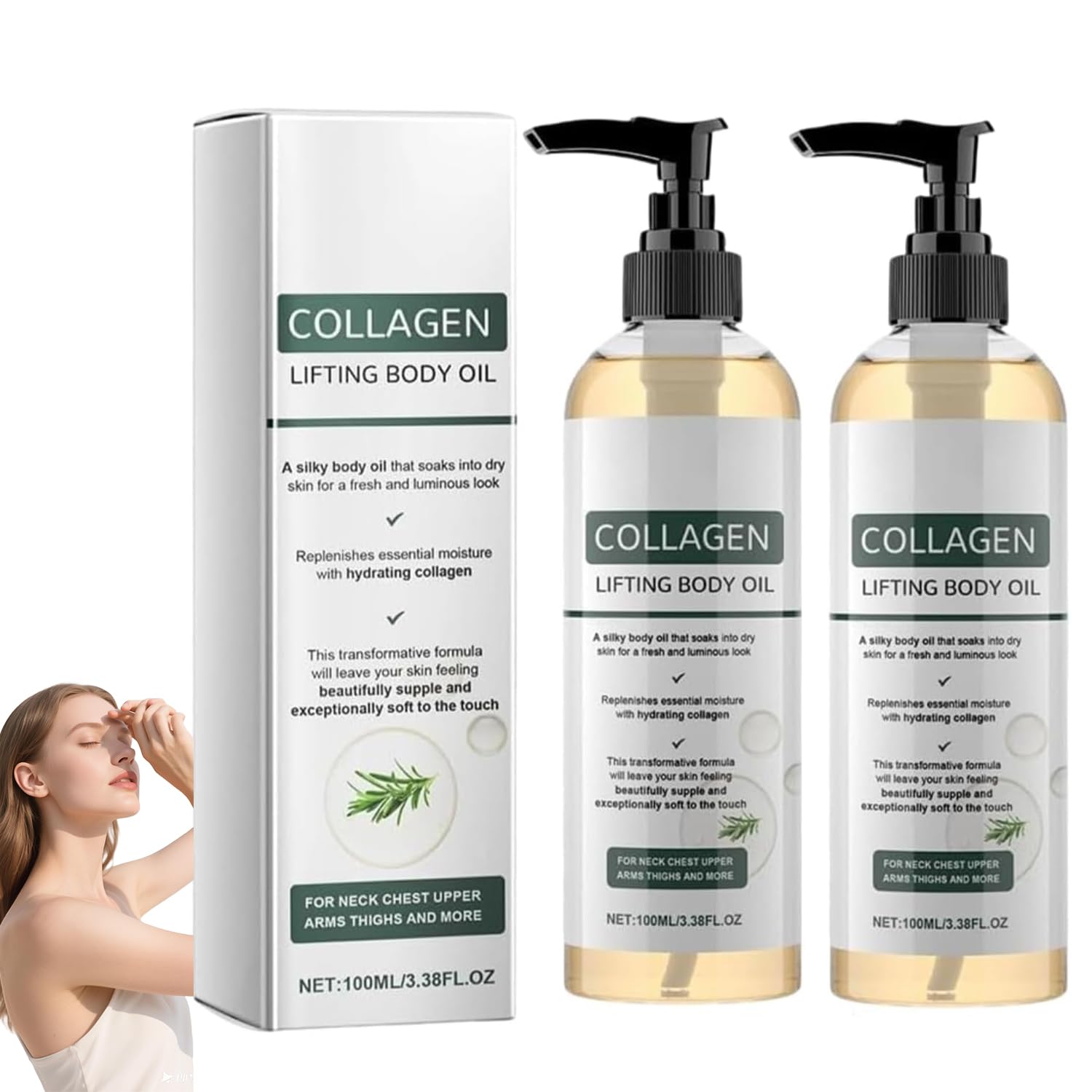 2PCS Collagen Oil for Skin Tightening, Collagen Lifting Body Oil, Firming Body Oil, Nourishing and Softening Neck Oil, Moisturizing Oils, Skin Care Oils for Neck, Chest, Arms, Legs & Stomach
