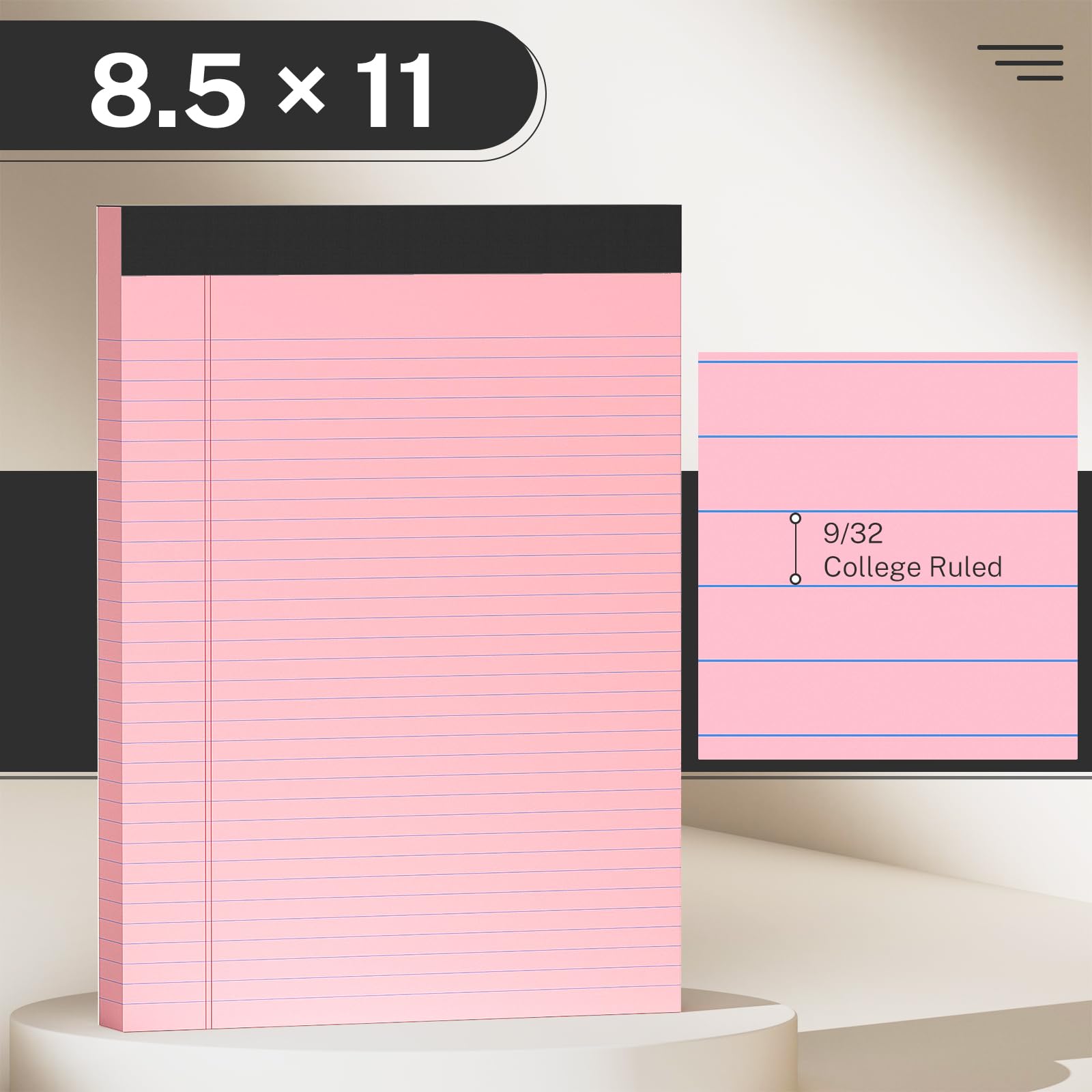 Notizblöcke, liniert, schmal, liniert, 50 Blatt pro Notizblock, perforiert, langlebig, stabile Rückseite, 20,3 x 27,9 cm, Rosa, Lila, Blau, Grün, Weiß, Gelb, 12 Stück