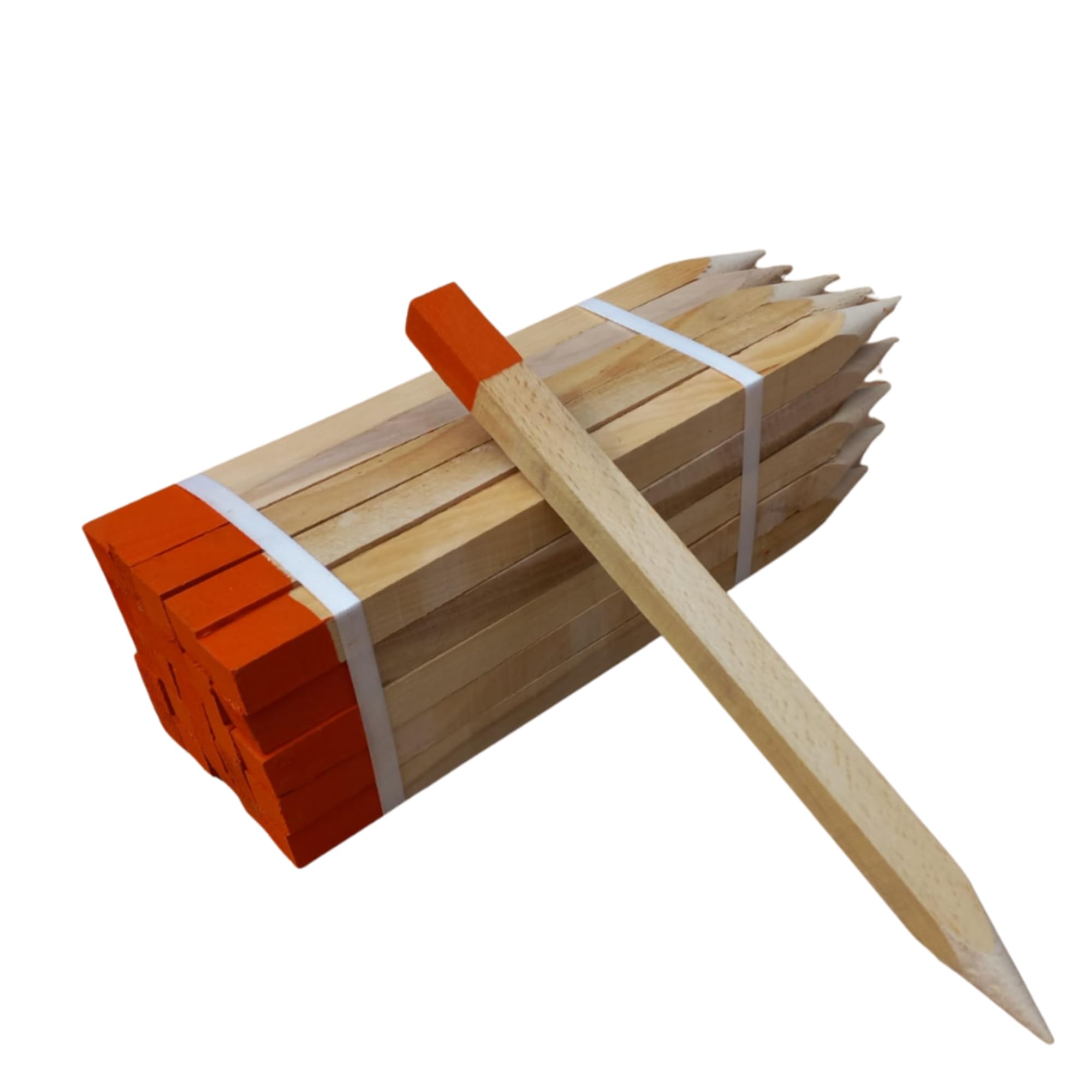 25 Piquets en Bois Hêtre 25x25 mm – Longueur 40 cm – Pointe Orange Vernie – Piquets de Bornage Géodésiques pour Marquage Terrain – Piquets de Jardin Robustes Tuteurs Clôture