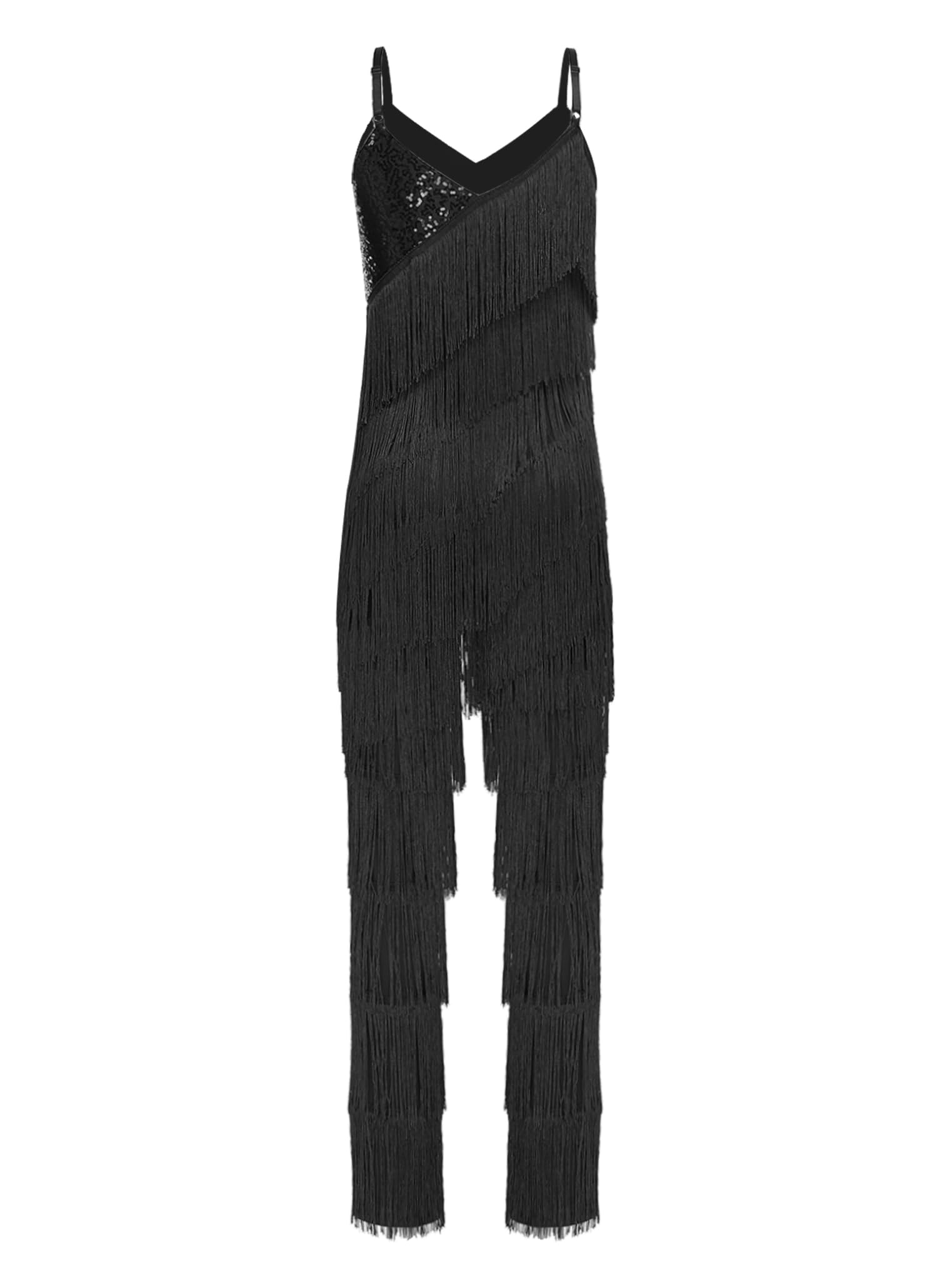 Freebily Abito da Ballo Donna Latino Americano Tango con Nappe Paillettes Balletto Body Danza Classica Moderna Jazz Lucido Ballet Leotard Costume Danza Samba Rumba Salsa