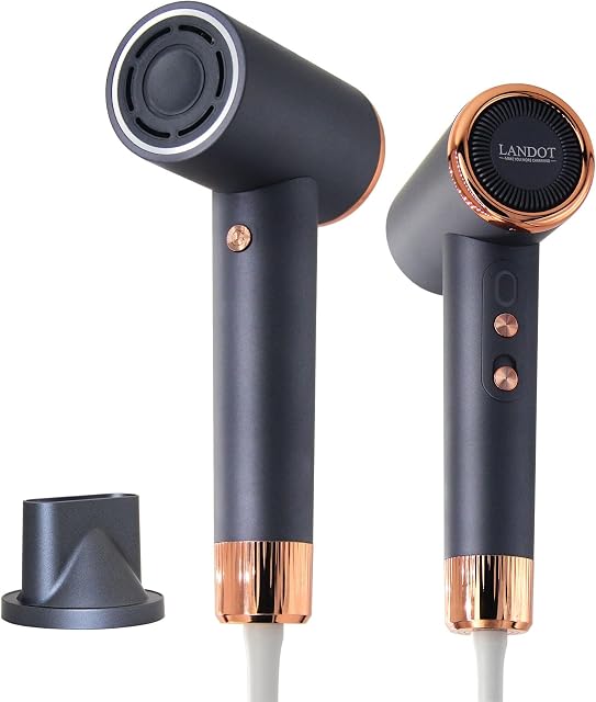 LANDOT Séchoir ionique haute vitesse pour un séchage rapide & Contrôle des frizzules - Professionnel 110000 RPM Séchoir à sourcils sans brosse, faible bruit, léger & Design compact pour la maison & Voyages