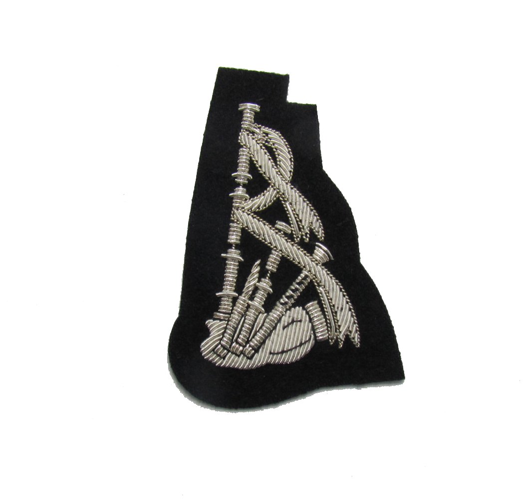 Uniform Store London Badge Silver Piper's Sleeve Badge on Black Cloth R1183