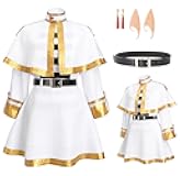 Cosplay Elf Costume Full Set White Cape Skirt Uniform with Pantyhose Belt Ears Halloween Outfit