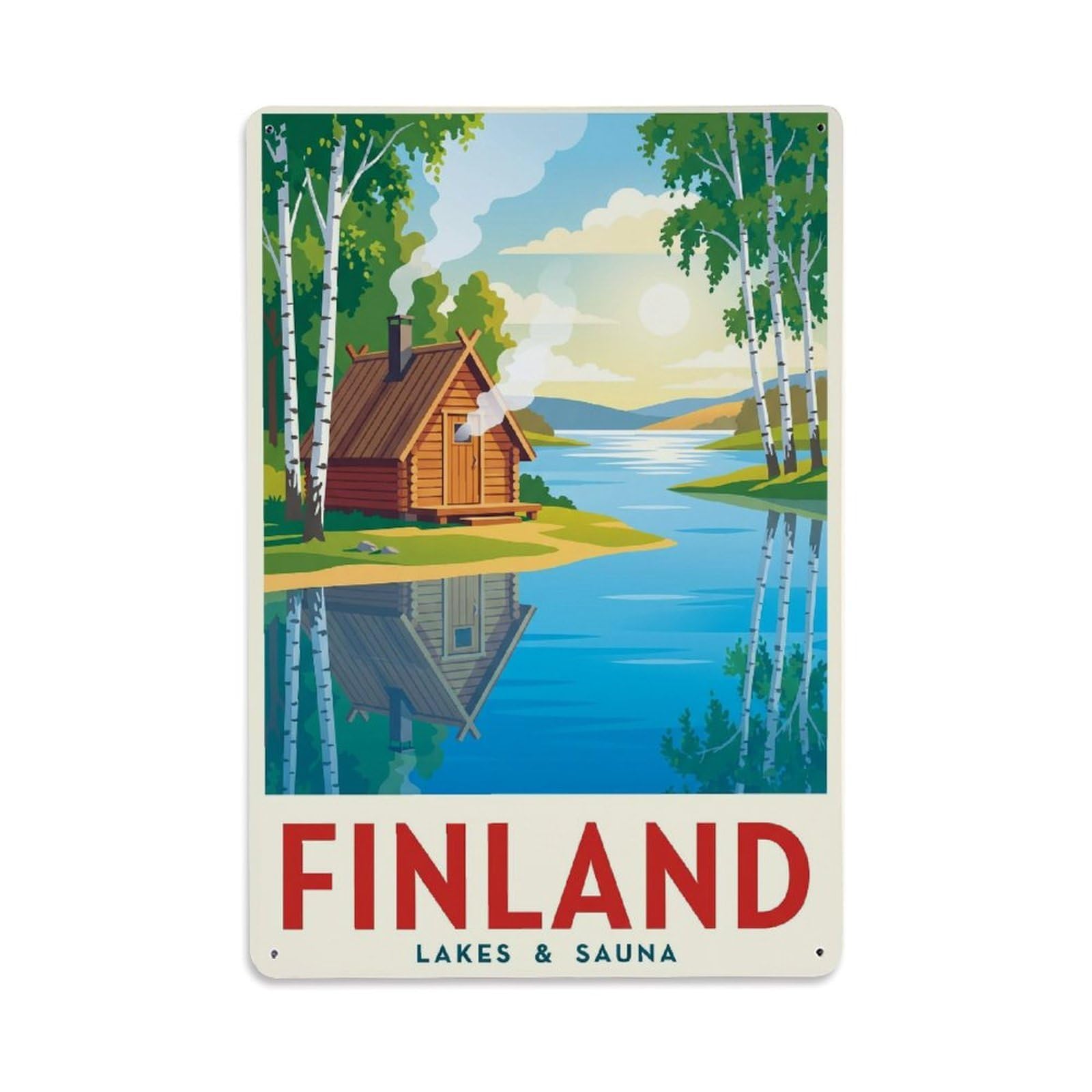 Olhnbad Style Finland Lakes Sauna Cabin Travel Summer Nordic Metal Tin Sign