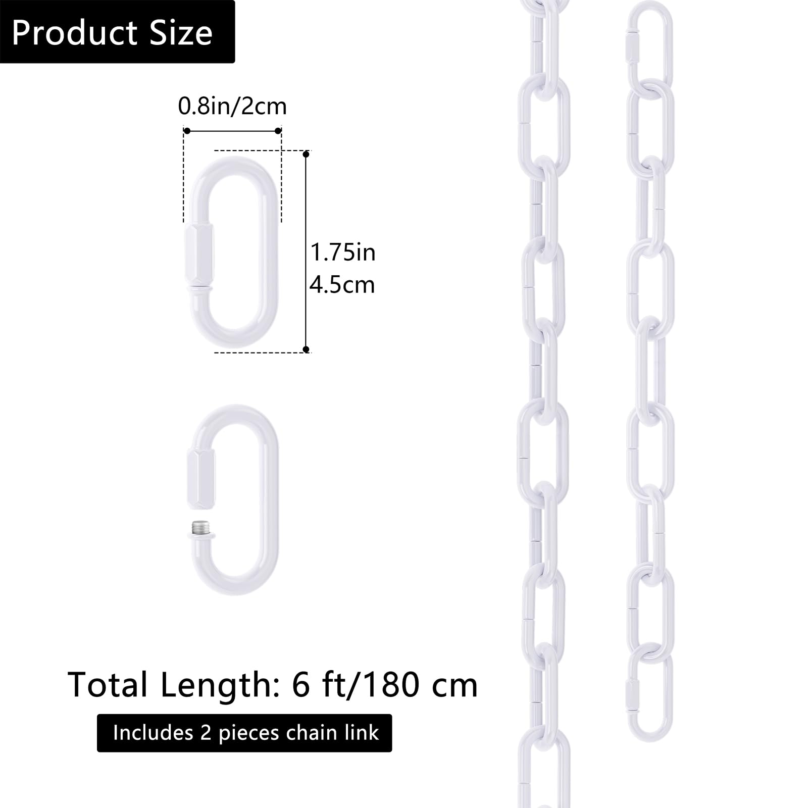 6 Feet Industrial White Light Fixture Chain, Adjustable Metal Pendant Chandelier Chain Extension with Detachable Link, Maximum Load is 66 Pounds — Amazon image 2