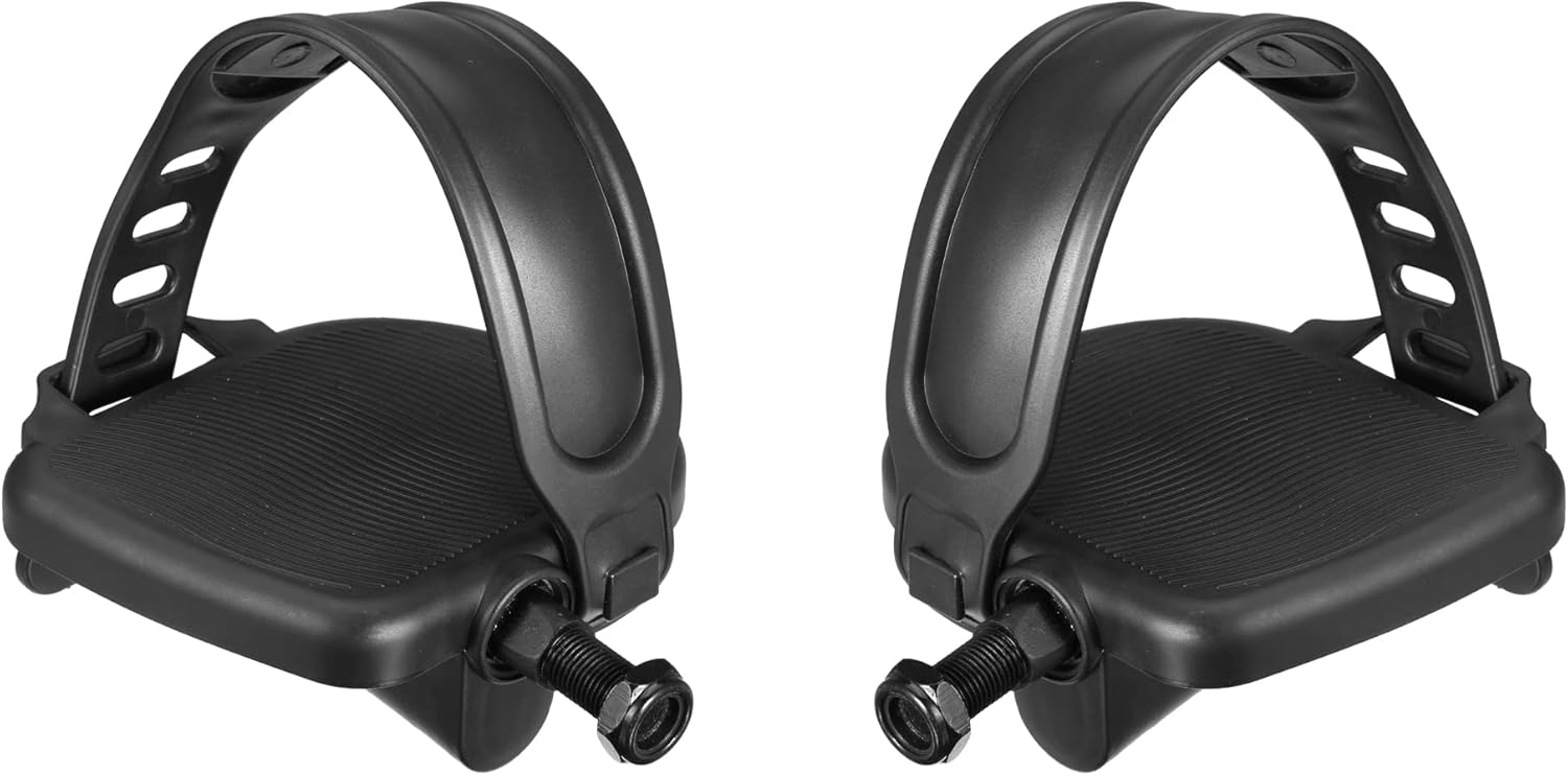 X AUTOHAUX 1 Pair Exercise Bike Pedals with Straps Indoor Cycling Parts Non Slip 9/16'' Fixed Gear Bike Pedals