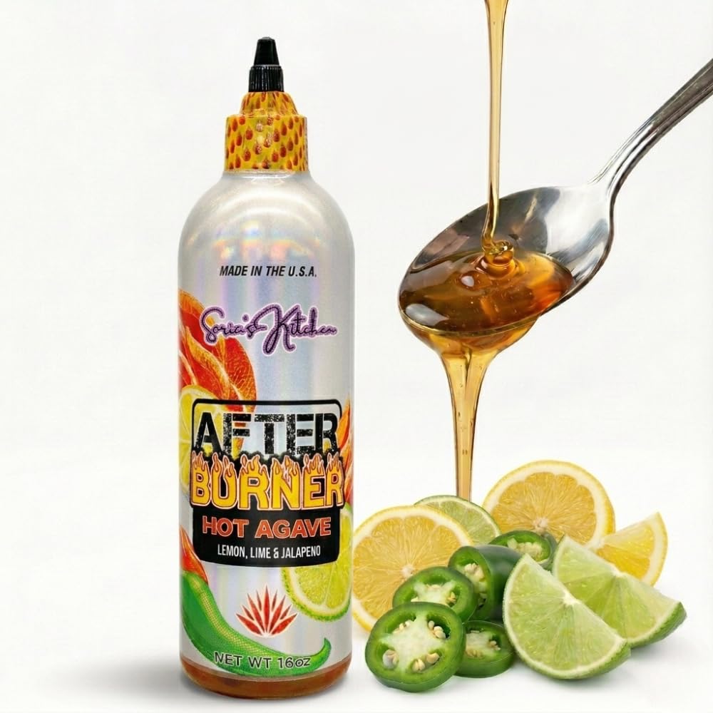 Amazon.com: Saria's Kitchen After Burner Organic Hot Agave, Spicy Jalapeno,  Lemon, Lime, Sweet Heat, Sauce, Wings, Pizza, Chicken, Cocktails, jalapeno agave  syrup, sweet heat syrup, spicy simple syrup : Grocery & Gourmet